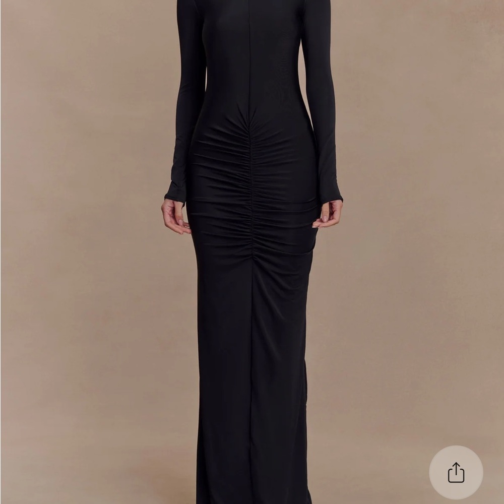 Meshki Black Long Sleeve Ruched Maxi Dress
